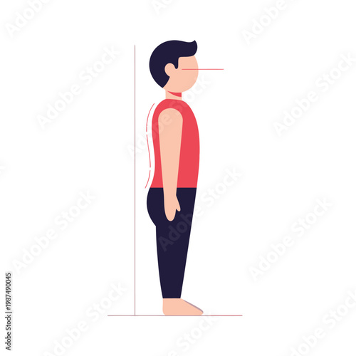 Man's posture correction illustration, spine alignment and body health concept