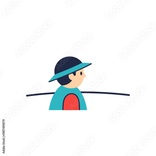 Child wearing hat and cape looking out over horizon, flat design