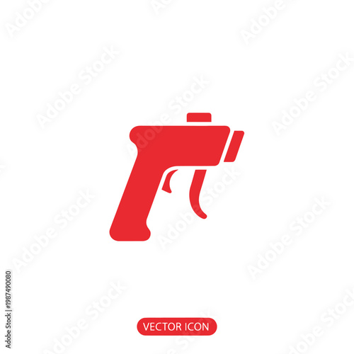 Red vector icon of a spray gun on a white background, isolated.