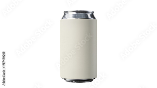 Fotografía Blank beige beverage can with silver top and bottom, isolated on transparent bac