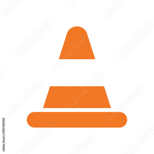 Orange traffic cone icon on a white background, safety warning symbol