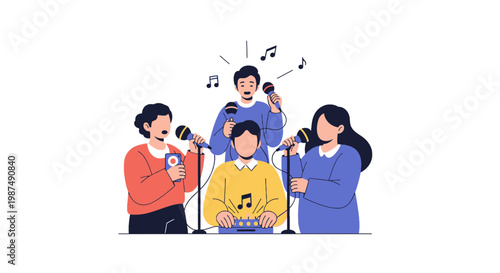 Group of People Singing and Playing Musical Instruments in a Studio
