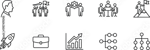A collection of business icons on a white background for marketing materials