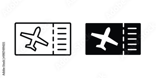 Airline ticket icon vector graphic clipart and line art style set