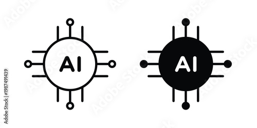 AI chip icon vector graphic clipart and line art style set