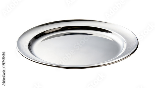 Photos Shiny oval polished metal serving platter, isolated on transparent background