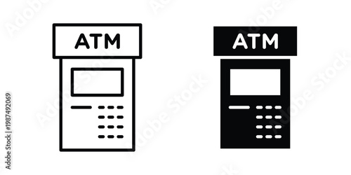 Atm icon vector graphic clipart and line art style set
