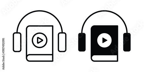 Audiobook icon vector graphic clipart and line art style set