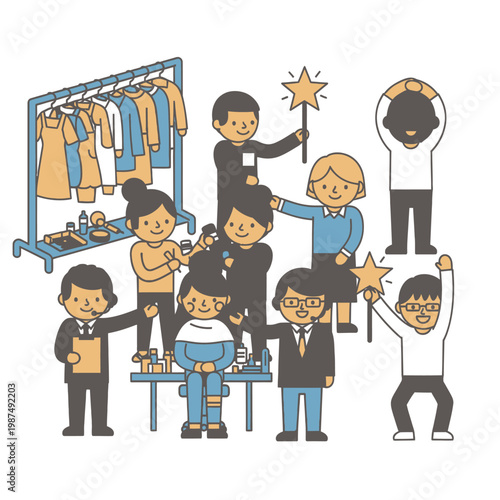 Fashion styling and personal transformation with happy people and magic stars
