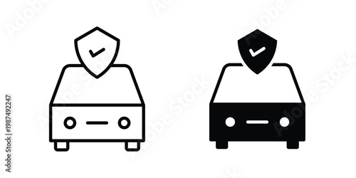 Auto insurance icon vector graphic clipart and line art style set
