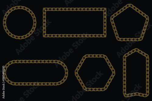 Gold chain frame set luxury decorative borders collection elegant metallic link shapes for label badge and ornament design vector illustration