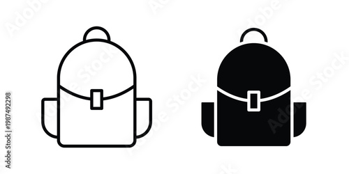 Backpack icon vector graphic clipart and line art style set