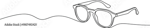 Continuous line drawing of eyeglasses, simple and elegant minimalist design, ideal for optical or fashion-related concepts