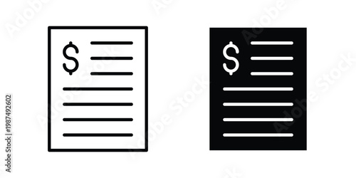 Bank statement icon vector graphic clipart and line art style set