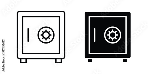 Bank vault icon vector graphic clipart and line art style set