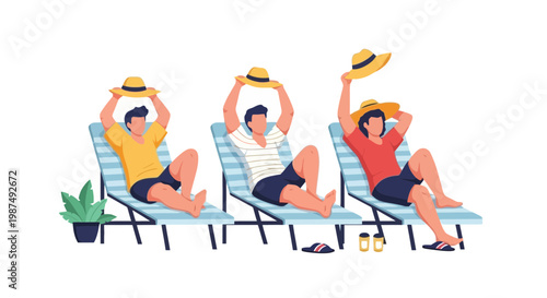 Young People Relaxing on Lounge Chairs Under the Sun