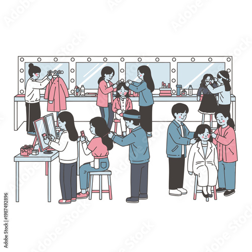 Backstage Dressing Room Scene: Makeup, Hair Styling & Wardrobe Preparation for Performance