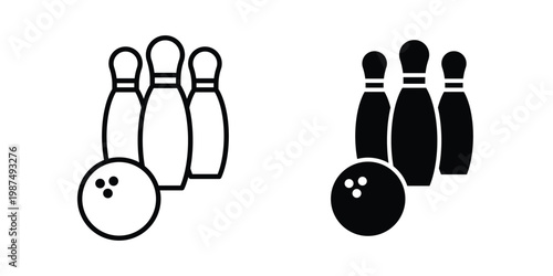 Bowling icon vector graphic clipart and line art style set