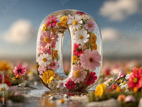 A transparent, glossy glass number 