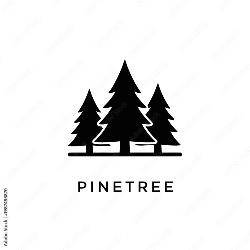 Obraz premium Simple black silhouette of three pine trees with text below