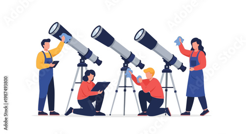 Group of People Using Telescopes for Star Gazing and Astronomy