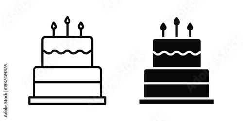 Cake icon vector graphic clipart and line art style set