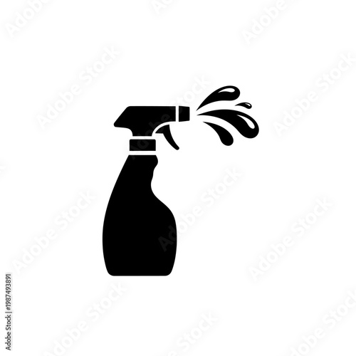 Simple black silhouette of a spray bottle emitting a mist