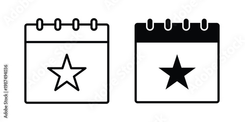 Calendar with event icon vector graphic clipart and line art style set