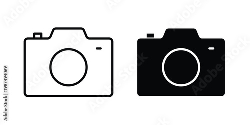 Camera icon vector graphic clipart and line art style set