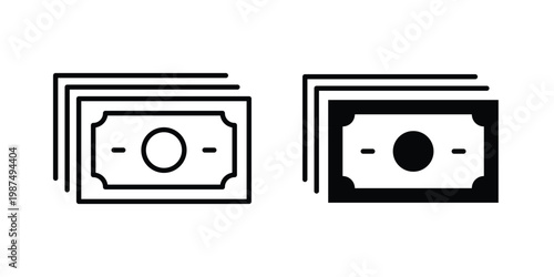 Cash icon vector graphic clipart and line art style set
