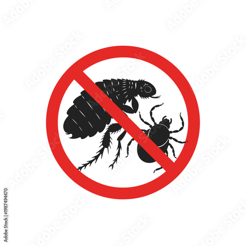 No fleas or ticks a prohibition sign depicting insect pests