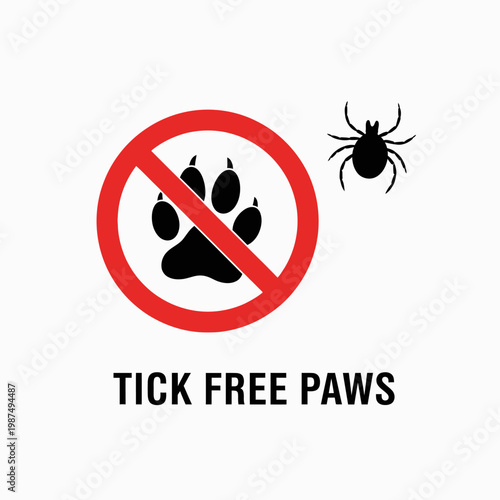 Warning sign depicting a paw print and tick promoting tick prevention