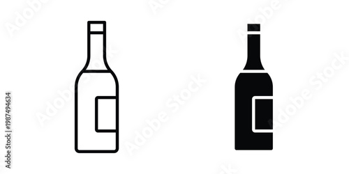 Champagne bottle icon vector graphic clipart and line art style set