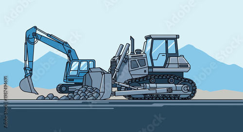 Construction Vehicles in Action: Earthmoving Machines Working in the Landscape