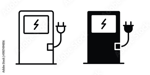 Charging station icon vector graphic clipart and line art style set