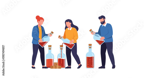 Scientists Analyzing Bottled Chemicals in Laboratory