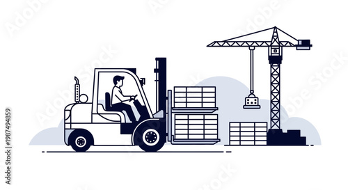 Construction Site Illustration Showcasing Logistics and Infrastructure for Building Projects