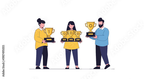 Business Award Ceremony with Winners Holding Trophies