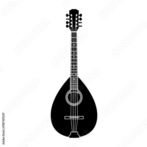 A simple black and white illustration of a mandolin instrument