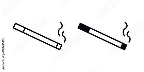 Cigarette icon vector graphic clipart and line art style set