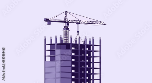 Construction Tower Crane Depicting an Abstract Minimalist Architectural Building Design