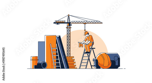 Construction Worker Planning and Overseeing Blueprints on a Building Site