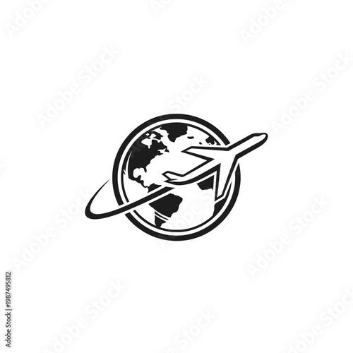 Airplane circling a globe a symbol of international travel and connection