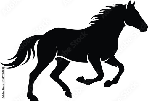 Elegant silhouette of a beautiful running horse in motion vector illustration