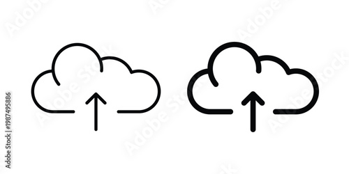Cloud upload icon vector graphic clipart and line art style set