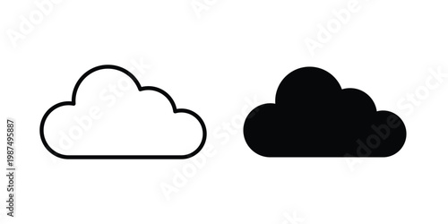 Cloud icon vector graphic clipart and line art style set