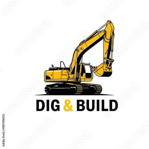 Yellow excavator illustration with text reading dig build below