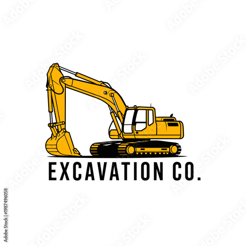 Foto Yellow excavator illustration with text reading excavation co below it