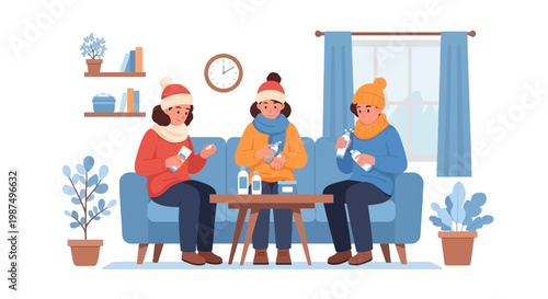 Cozy Holiday Social with Friends in Festive Living Room