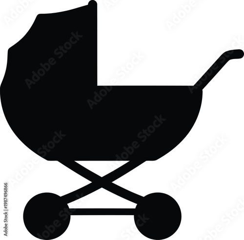 Minimalist silhouette icon of a classic baby stroller vector illustration